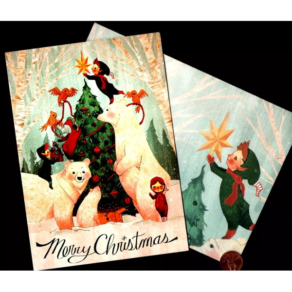 HTF CHRISTMAS Polar Bears Elves Birds Tree Star Snow -