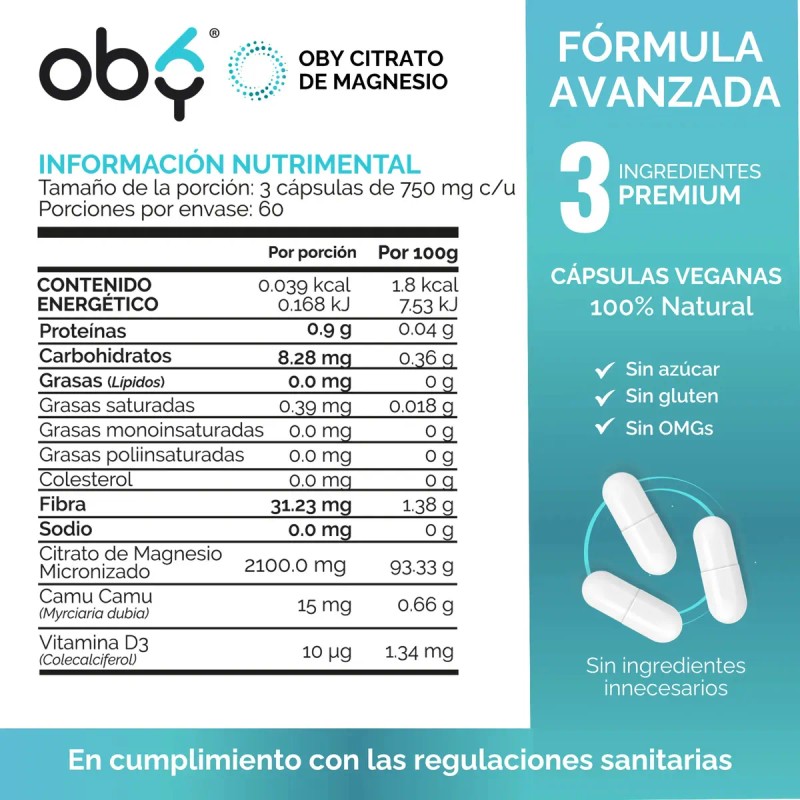 Citrato Magnesio Micronizado 2100mg Camu Vitamina Suplemento Alimenticio Oby Vitaminas