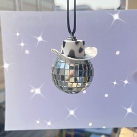 SPANSEE Blue Cow Print Car Accessories, Car Disco Ball, Disco Ball Ornaments, Disco Ball Car Accessory, Car Hanging Accessories, Car Charm, Disco Ball for Car, Cow Car Accessories