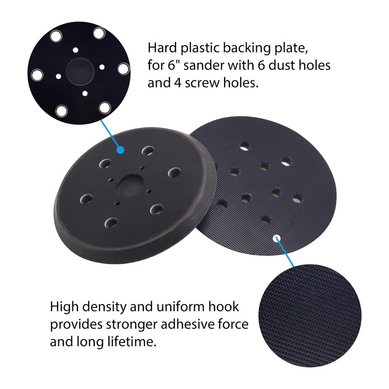 6 Inch Replacement Sander Pads, 6 Holes Hook and Loop