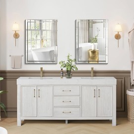 Pregaspor 24x32 Inch Rectangle Bathroom Vanity Mirror for Wall, Modern Frameless Wall Mirrors with Beveled Edge, Silver Bathroom Mirrors for Over Sink