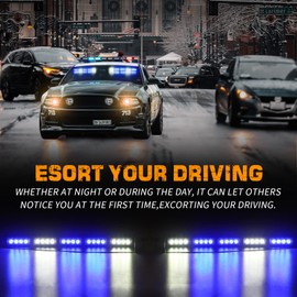 XRIDONSEN Blue White Emergency Visor Lights Warning Flashing Interior Windshield Strobe Lights Bar for Police Firefighter Vehicles Trucks w/Take Down, Deck Split Mount (34 inch, 40 LED)