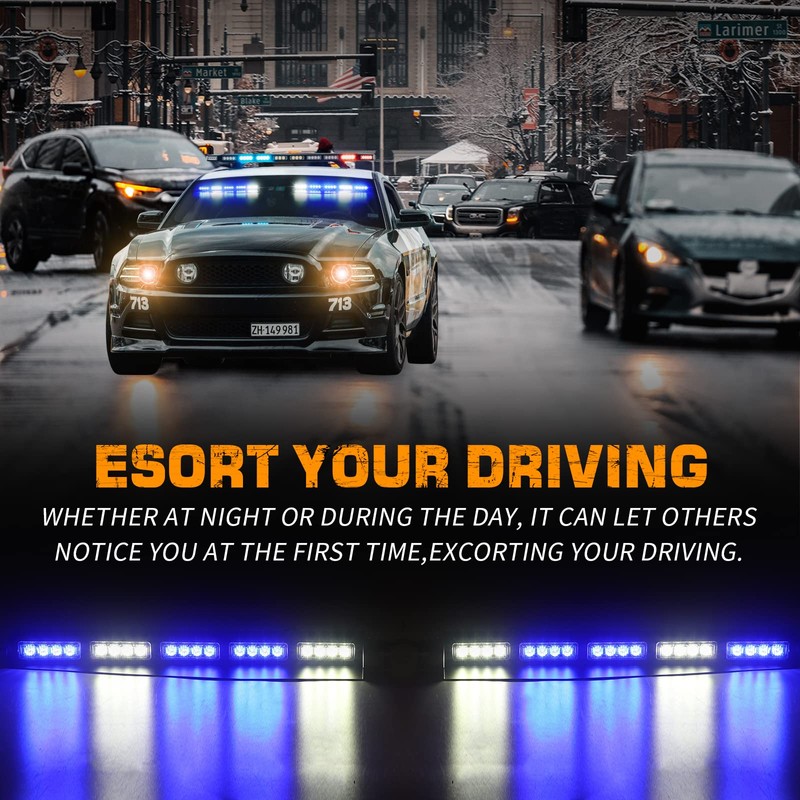 XRIDONSEN Blue White Emergency Visor Lights Warning Flashing Interior Windshield