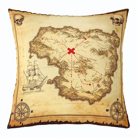 Feelyou Set of 2 Nautical Island Map Throw Pillow Covers, Old Map Pirate Ship Cushion Case for Home Living Room Decor, Reversible Ocean Skull Decorative Throw Cushion Case, 18x18 Inches