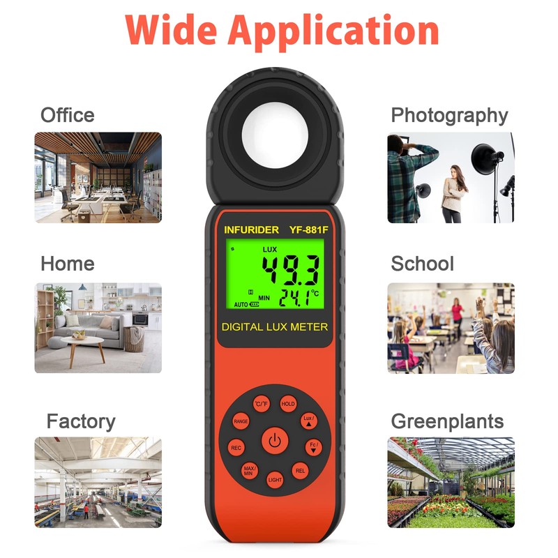 Digital Luxmeter Light Meter, INFURIDER YF-881F Light Meter with 0.01-400,000