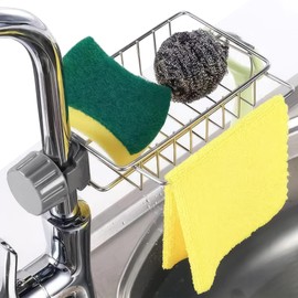 Faucet Sponge Holder for Kitchen Sink - Fits for 0.78"-0.98" Diameter Pipe Stylish Kitchen Sink Faucet Organizer, Stainless Steel, Rust-Resistant, 360° Rotating Design for Soap, Scrubbers, Bathroom