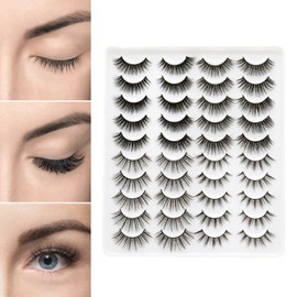 20 Pares de Pestañas Naturales, Pestañas Postizas 3D Esponjosas, Gruesas y Cómodas para Fiestas, Trabajo, Compras