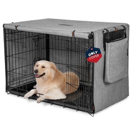 Dog Crate Cover for Anxiety - Waterproof 600D Oxford Pet Kennel Cover with Storage Bag, Fits 42 Inch Dog Crate, Windproof & Sun Resistant, Calming Cover for Indoor Outdoor Use, Gray