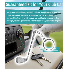 TELSOLAR Club Car Golf Cart Keys (1A,1B,1C) 7-Pack with Golf Club Keychain - Metal Driver Key Ring & Replacement for 105068002, 101974701 - Fits Carryall, Tempo, Onward