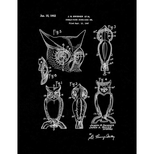 Double-faced Scare-bird Owl Patent Print Black Matte (8.5" x 11")