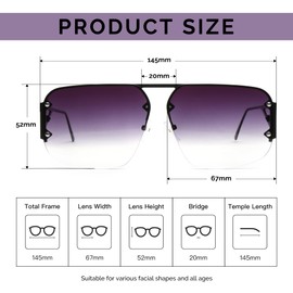 joohoo 2024 Trendy Square Oversize Aviator Sunglasses Womens Men UV Protection Vintage Eyewear Shade Black Metal Frame Gradient Dark Grey Lenses