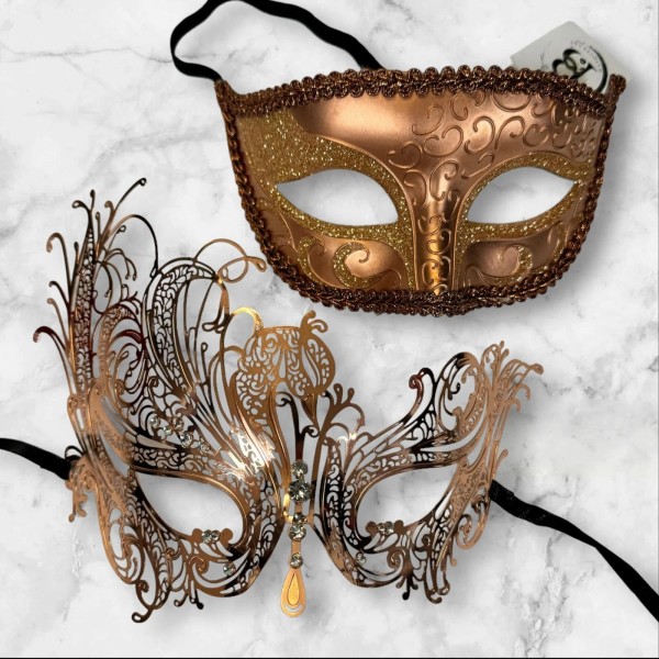 Masquerade Mask Couple Rose Gold Swan Lover 2X Masquerade Mask