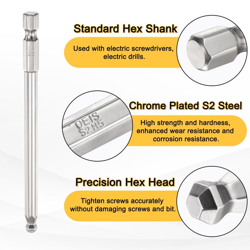sourcing map 10pcs Ball End Hex Screwdriver Bit H5 (5mm)