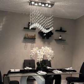 Modern Wave Chandelier, Rectangular Crystal Raindrop Chandelier Flush Mount Pendant Lighting Chrome Ceiling Light Fixture for Dining, Living Room, Kitchen Island, Bedroom of CRYSTOP