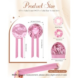 JaGely 4 Pcs Satin Bonnet for Women Tie Hair Bonnet for Sleeping Large 2 Layered Silk Sleeping Cap for Sleeping with 8 Pcs Hair Scrunchies Silk Sleep Cap Double Layer Satin Bonnets for Women