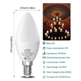 LUTW E12 Candelabra LED Light Bulbs 40 Watts Equivalent, 450 Lumen Type B LED Chandelier Light Bulbs, Neutral White 4000K Non-Dimmable B11 Ceiling Fan Bulb, 6 Pack