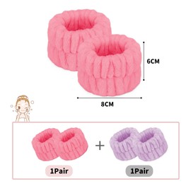WOOXDYUK 4 PCS Women's Wrist Towels for Washing Face, Microfibre Wrist Spa Wash Towel Band, Face Wash Bracelets, Pink and Light Purple