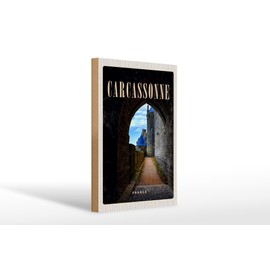FEMER Holzschild Reise 20x30cm Carcassonne France Burg Altstadt