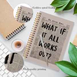 LADOCK What If It All Works Out Inspirational Notebook, Retro Trendy Newspaper Typography Journal, Positive Affirmation Journal for Women Men, Aesthetic Spiral Notebook, 5.5x8.3