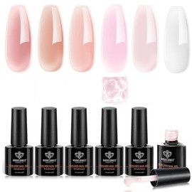 modelones- Juego de geles constructores para uñas, 6 colores, 8 en 1, esmalte de uñas en gel duro Jelly Nude Pink