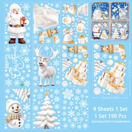 Greymond 9 Sheets Christmas Window Stickers, Christmas Snowflake Window Cling,Static Window Clings, PVC Xmas Decals Decorations, for Christmas Window Display, Home Decor, Party Decor.