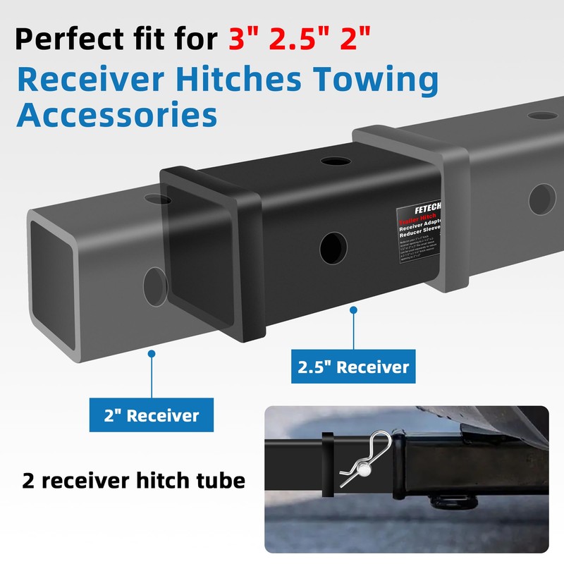 Trailer Hitch Receiver Extender Adapter Reducer Sleeve Set by Fetechmate,