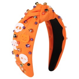 Gmmidea Women’s Halloween Headband Ghost Pumpkin Skull Embellished Wide Top Knot Headband Spooky Hair Accessories Halloween Holiday Cosplay Party Outfits Gifts