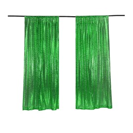 LQIAO Sequence Backdrop Curtain Panel 2 Pieces 2FTx8FT Apple Green Shimmer Wall for Photo Booth Parties Youbube Wedding