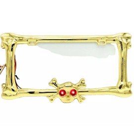 Neutron Motorsports SKULL BONES LED LIGHTED EYES GOLD Universal Car Truck License Plate Frame Cover