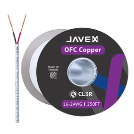 JAVEX 16/2 Speaker Wire (250 FT), [UL Listed CL2R/CL3R Riser] 16 Gauge Oxygen-Free Copper Cable in-Wall/Outdoor for Alarm Systems, Home Theater, Car Audio System, White