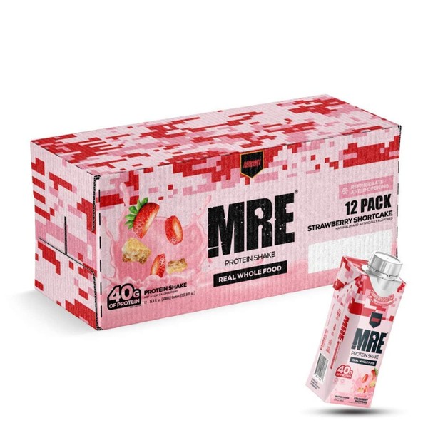 REDCON1 MRE Ready to Drink Protein Shakes, Strawberry Shortcake - 40grams Protein Drinks with Whole Food Sources - Sugar Free RTD Shake Formulated to Fuel Athletes at Any Time (12 Pack)