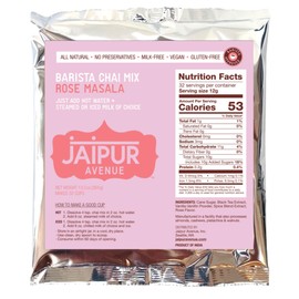 Jaipur Avenue Barista Chai Tea Mix - RoseMasala (without Milk) - Vegan, Preservative-Free, Gluten-Free, Dairy- Free, and Authentic Masala Chai Tea Latte - 13.5 oz, Makes 32 Cups