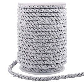 5mm Macrame Cord, 60 Feet Thick Twisted Cord Trim Rope for Curtain Tieback, Gift Bags Rope Handles, Handbags Handles and DIY Craft Making (Silver)