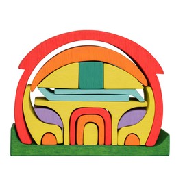 SmartToys4U Montessori Rainbow Puzzle House Stacker with Furniture Wooden Compact Dolls' House Wooden Open-Ended Stacking Toy Christmas Birthday Gift for Toddlers Kids (Rainbow House 18Pcs)