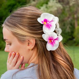 LILIE&WHITE Flower Hair Clip for Women, Non-Fading White & Pink Orchid Design, Elegant Modern Accessory, Gift for Her