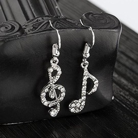 QLUYCKW Delicate Music Note Dangle Earrings CZ Clear Crystal Musical Fans Drop Earring Rhinestone Fashion Costume Jewelry Gift for Women (A)