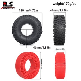 REDSPIDER 1.9 Crawler Tires(4PCS) Mud 1.9 Tires OD 4.72" with Silicone Rubber Insert for 1/10 RC Crawler Car TRX4 TRX6 Axial SCX10 90046 SCX10 III AXI03007 Tamiya CC01 D90 D110