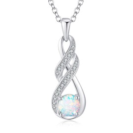 LOCIBLO October Birthstone Necklaces for Women 925 Sterling Silver Infinity Pendant White Gold Synthetic Opal Necklace Jewelry for Her, 16"+2"