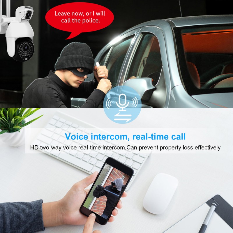 1080P Wifi PTZ Camera 60 Lights Dual Lens IP66 Waterproof