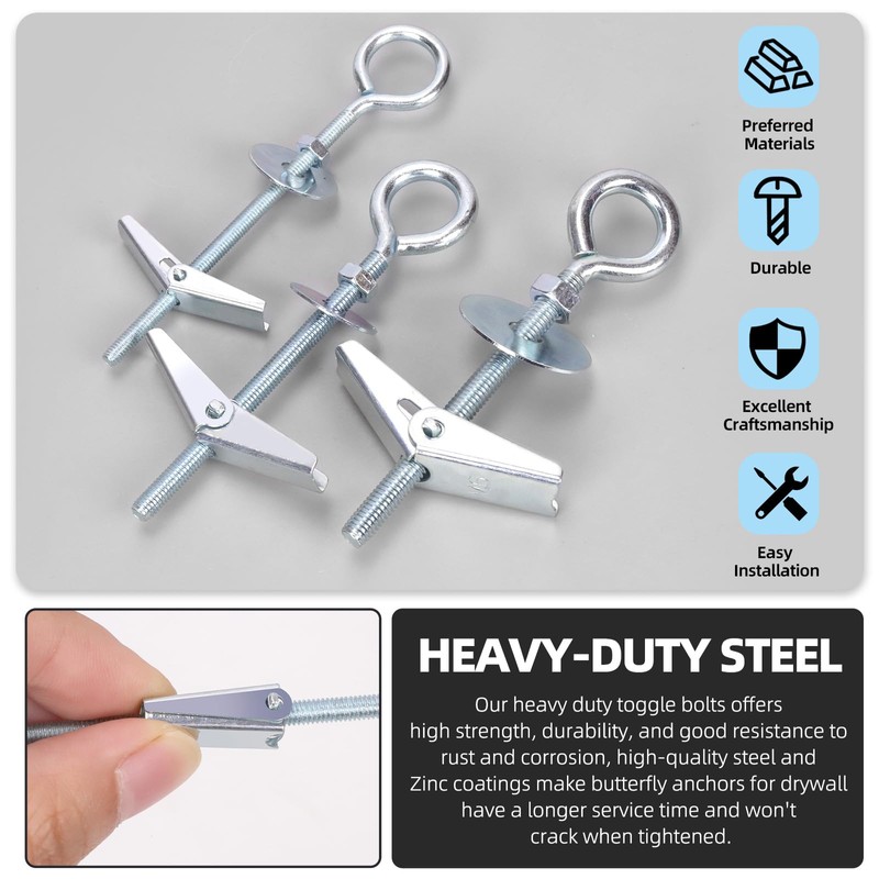 Glarks 18pcs M4 M5 M6 O-Shaped Eye Bolt Toggle Anchors