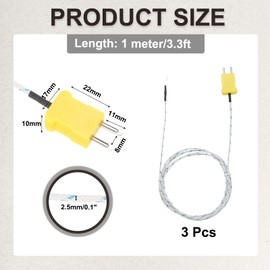 sourcing map 3pcs K Type Thermocouple Probe Mini Connector Temperature Sensor Universal for TM-902C TES1310 Thermometer, -50-400C 3.3ft White