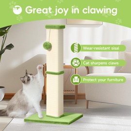 Cat Scratching Post, 32 Inch Tall Scratching Post for Indoor with 5 Inch Diameter Posts and Ball Cat Scratcher for Medium and Large Cats