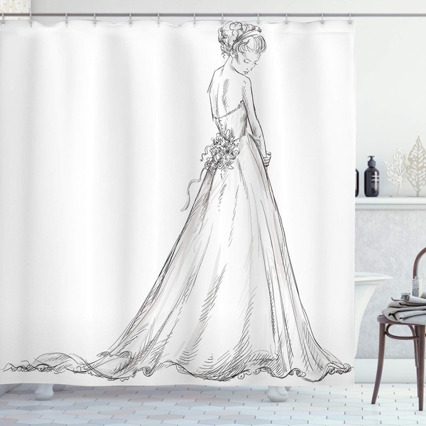 Ambesonne Bridal Shower Curtain, Fairytale Ending of a Love Story