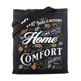 MBMSO Literary Gift for Classic Novel Lover Jane Austen Tote Bag for Fans There is Nothing Like Staying Home for Real Comfort, Jane Tb-b, Medium