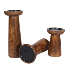 Hand Crafted Wooden Pillar Candle Holders Set of 3, Ideal for LED and Pillar Candles, Gifts for Wedding, Christmas, Party, Home, Spa, Reiki, Aromatherapy, Votive Candle Gardens - 10, 8, 6 Inch - Burnt