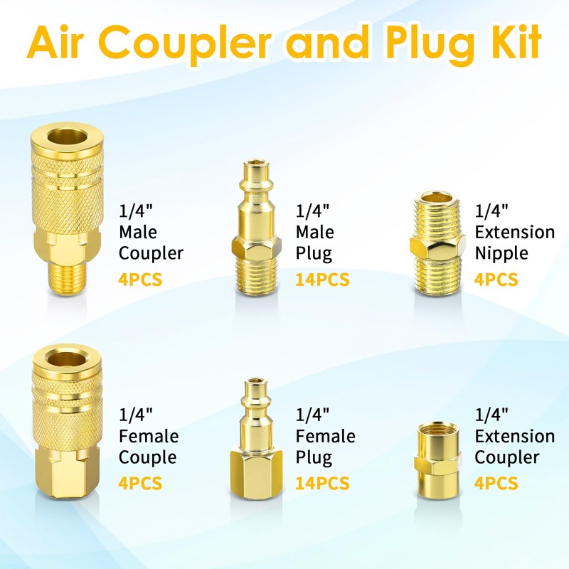 Meyeyaia 45pcs Air Coupler & Plug Kit,1/4”NPT Air Tool Fittings