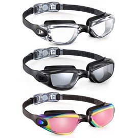 QALLY Swimming-Goggles-Adult Swim-Goggles-Men and Women: Anti Fog Pool Goggles with UV 400 Protection and No Leak 3 Packs