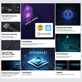 Zigbee 3.0 USB Dongle Plus, Zigbee Gateway EFR32MG21 + CH9102F Zigbee USB Stick Can use ZHA in Home Assistant or use Zigbee 2MQTT,Support directly connect to OpenHAB etc