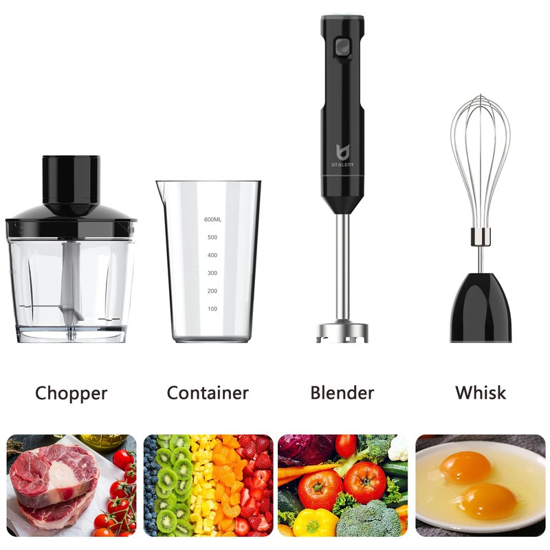 Cordless Hand Blender, UTALENT Variable Speed Immersion Blender Rechargeable, with