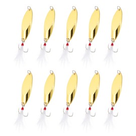 PATIKIL Fishing Spoons, 10 Pcs 3/4 oz Fishing Lures Casting Spoon Treble Hooks Jigs Hard Metal Spinner Baits for Freshwater Saltwater Salmon, Gold Tone
